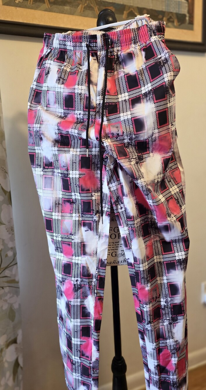 Mens Pink & Black Plaid Jogger Pants